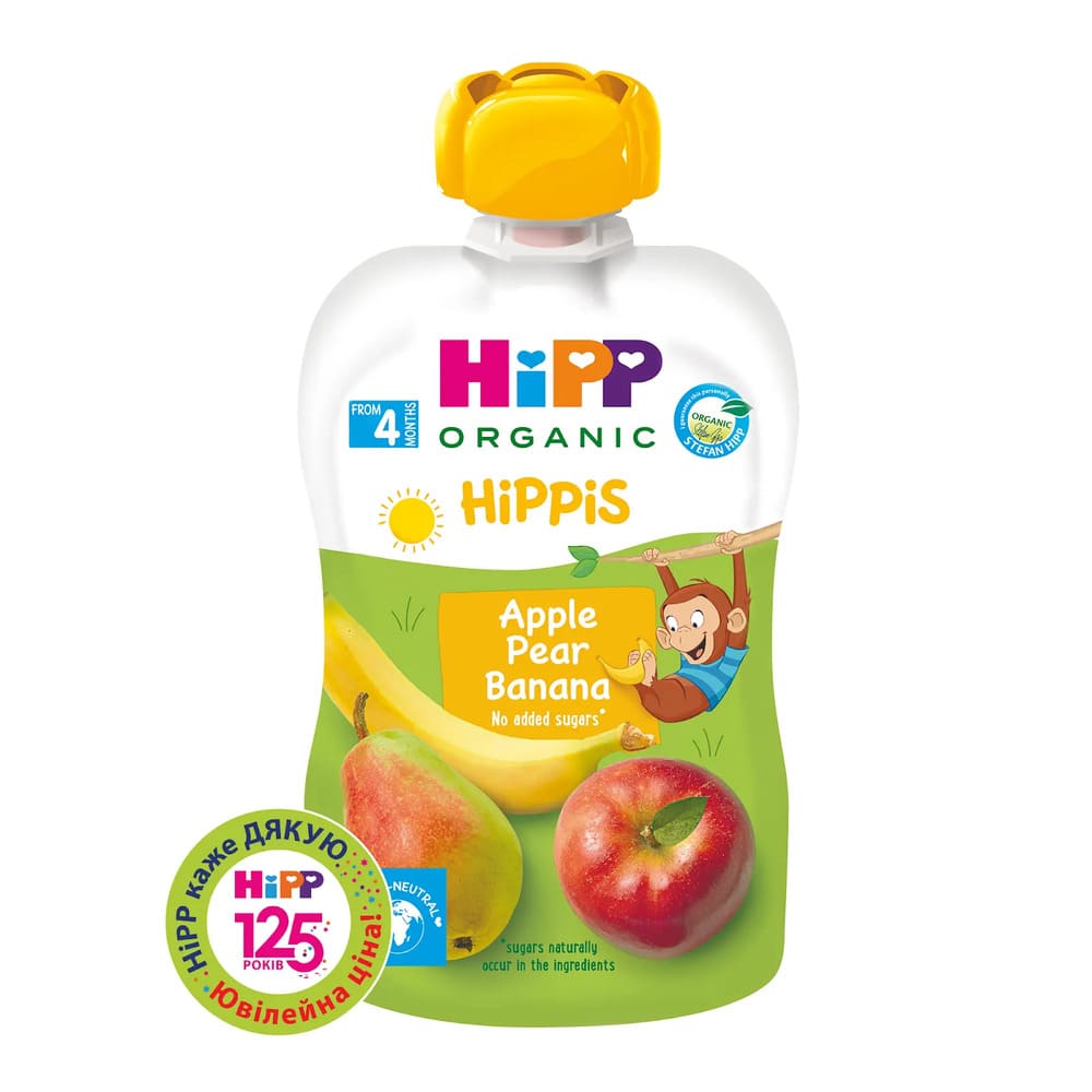 Пюре HiPP 8520-02 Фруктовое Яблоко-Груша-Банан с 4 мес 100г (пауч) Пюре HiPP 8520-02 Фруктовое Яблоко-Груша-Банан с 4 мес 100г (пауч)