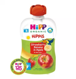 Пюре HiPP 8521-02 Фруктовое Яблоко-Клубника-Банан с 6 мес 100 г (пауч)