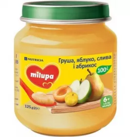 *Пюре Milupa Груша, яблоко, слива и абрикос от 6 мес.125г