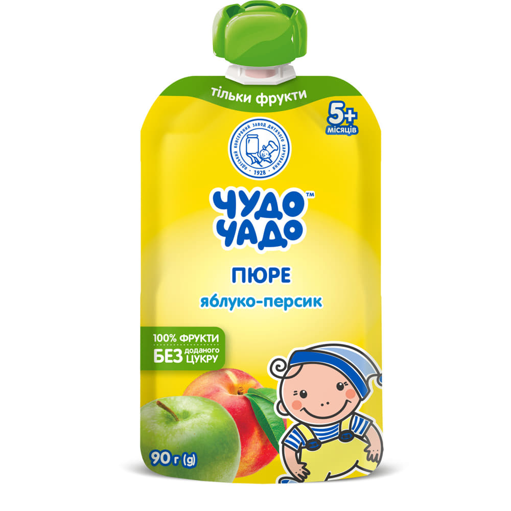 Пюре Чудо-чадо яблоко-персик с 5-ти мес.90г (пауч) Пюре Чудо-чадо яблоко-персик с 5-ти мес.90г (пауч)