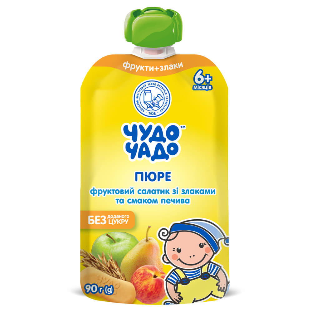 Пюре Чудо-чадо фруктовий салатик з печивом та злаками без цукру з 5-ти міс. 90г (пауч)