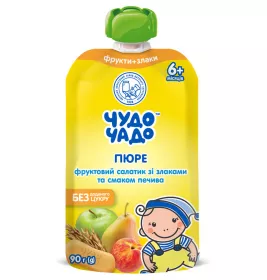 Пюре Чудо-чадо фруктовий салатик з печивом та злаками без цукру з 5-ти міс. 90г (пауч)