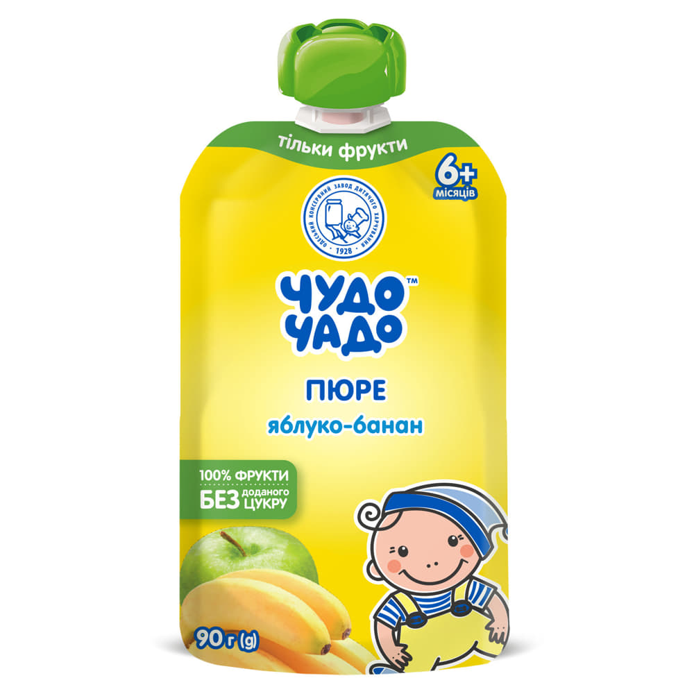 Пюре Чудо-чадо яблоко-банан без сахара с 6-ти мес. 90 г (пауч) Пюре Чудо-чадо яблоко-банан без сахара с 6-ти мес. 90 г (пауч)