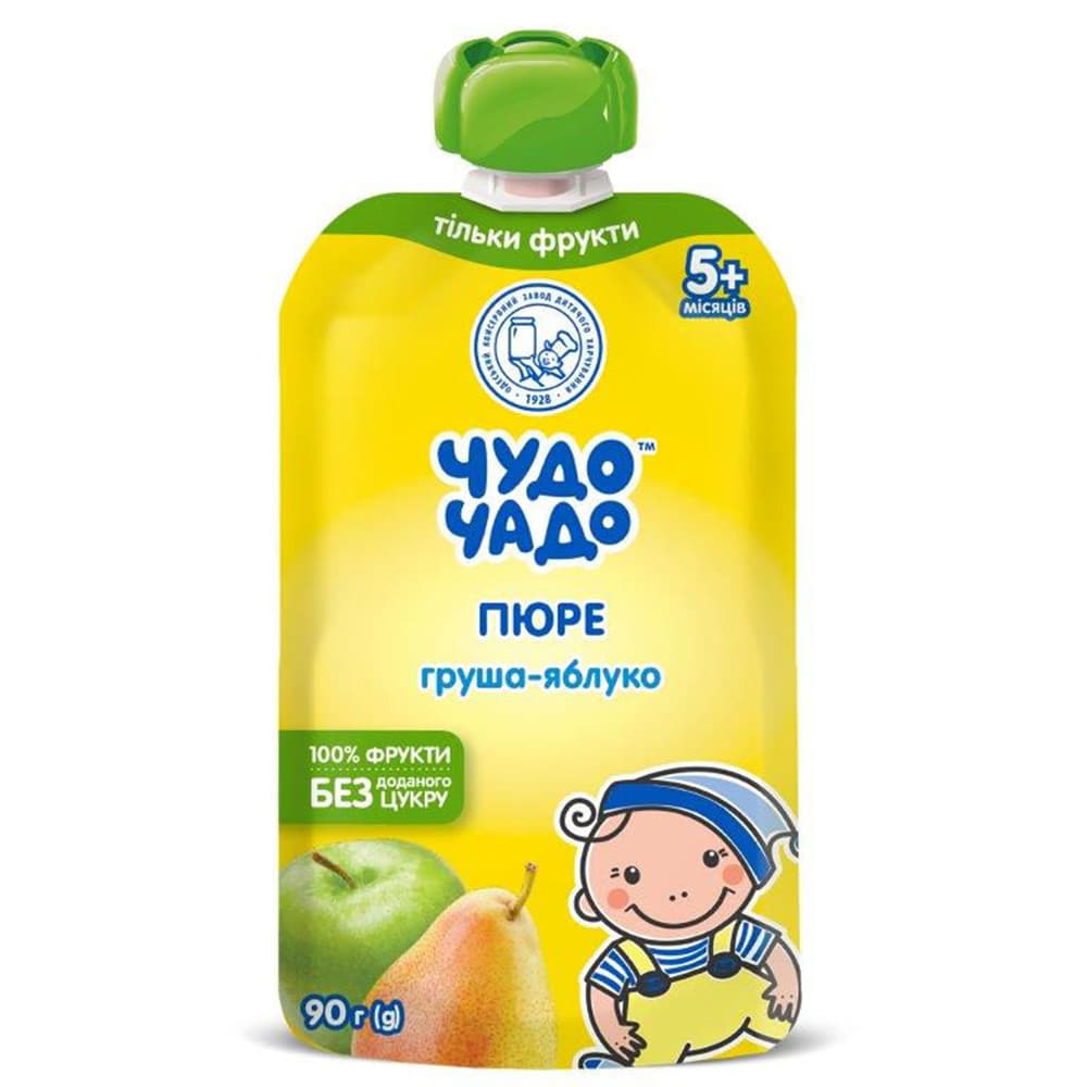 Пюре Чудо-чадо яблоко-груша без сахара с 5-ти мес. 90 г (пауч) Пюре Чудо-чадо яблоко-груша без сахара с 5-ти мес. 90 г (пауч)