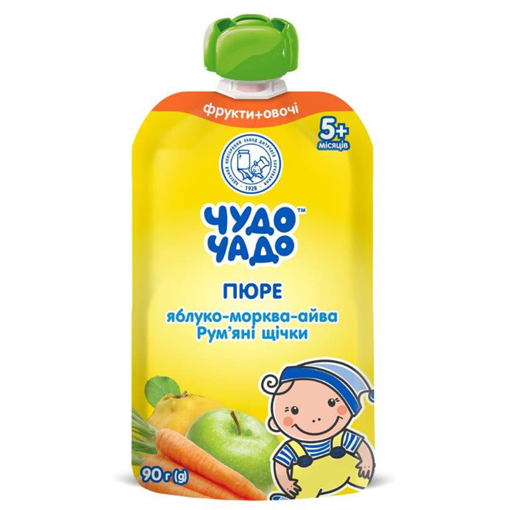 Пюре Чудо-чадо яблоко-морковь-айва с сахаром с 5-ти мес. 90 г (пауч)