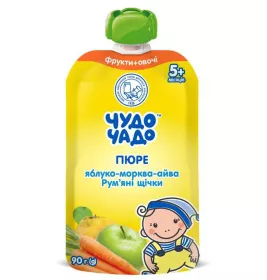 Пюре Чудо-чадо яблоко-морковь-айва с сахаром с 5-ти мес. 90 г (пауч)