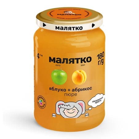 Пюре Малятко яблуко-абрикос скло 180 г