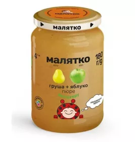 Пюре Малятко груша-яблуко скло 180 г