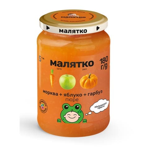 Пюре Малятко морква-гарбуз-яблуко скло 180 г