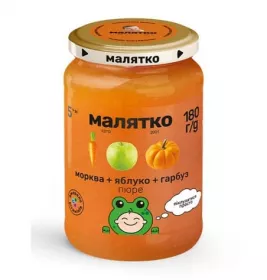 Пюре Малятко морква-гарбуз-яблуко скло 180 г