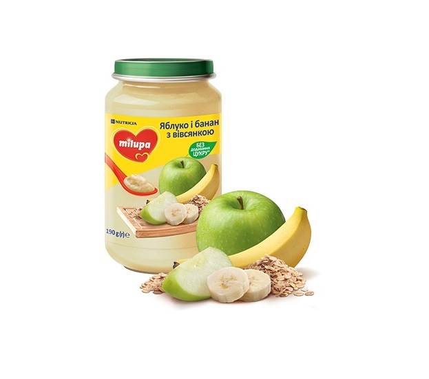 *Пюре фруктове «Яблуко і банан з вівсянкою» Milupa для дітей від 6 місяців 190г
