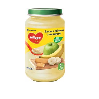Пюре фруктове «Банан і яблуко з печивом» Milupa для дітей від 6 місяців 190г.