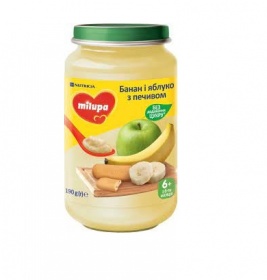 Пюре фруктове «Банан і яблуко з печивом» Milupa для дітей від 6 місяців 190г.