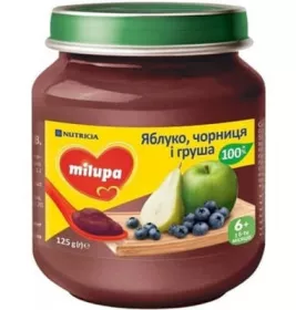 Пюре Milupa фруктове Яблуко,Чорниця і Груша для дітей від 6 місяців