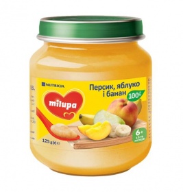 Пюре Milupa фруктове Яблуко,Банан і Персик для дітей від 6 місяців