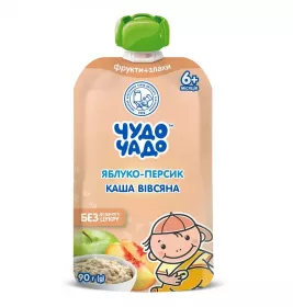 *Пюре Чудо-Чадо яблоко, персик, каша овсяная 90г (пауч)