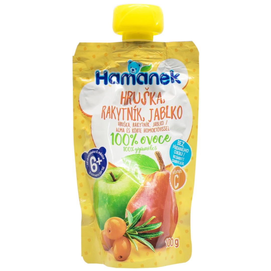Пюре Hamanek яблуко з грушею і обліпихою (пауч) 100г