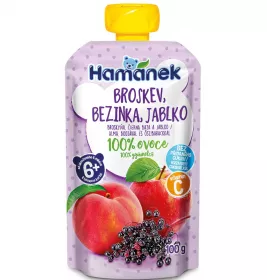 Пюре Hamanek яблуко з персиком і бузиною (пауч) 100г