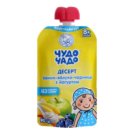*Десерт Чудо-Чадо бананово-яблучно-черничный с йогуртом 90г (пауч) *Десерт Чудо-Чадо бананово-яблучно-черничный с йогуртом 90г (пауч)