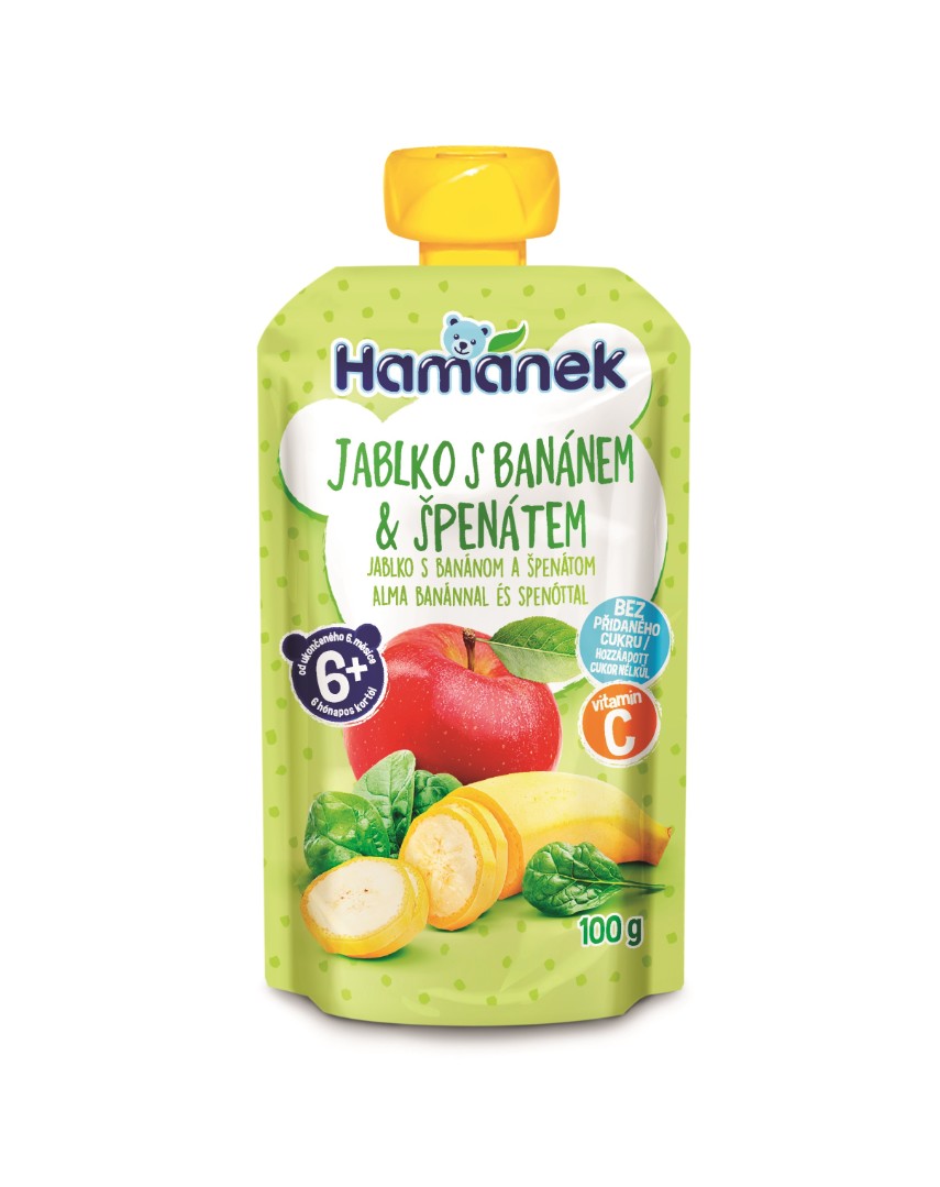 *Пюре Hamanek яблуко з бананами та шпинатом (пауч) 100г