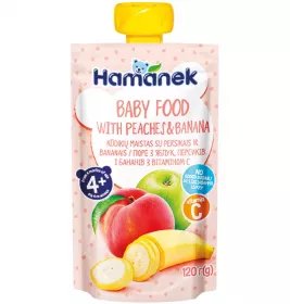 Пюре Hamanek яблоко с персиком и бананом 120 г (пауч)