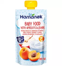 Пюре Hamanek яблуко, абрикос з сиром  120 г (пауч)