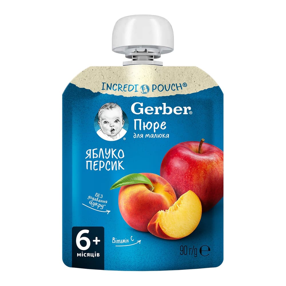 Пюре Gerber Яблуко і персик 90 г (пауч)
