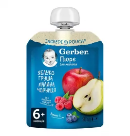 Пюре Gerber Яблуко-груша-малина-чорниця 90 г (пауч)