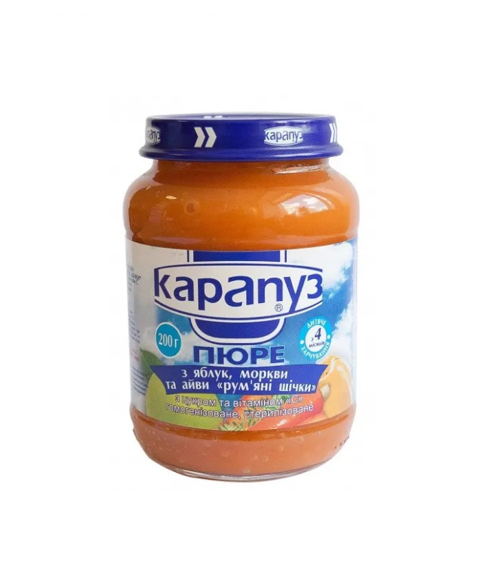 Пюре Карапуз з яблук/моркви і айви Рум'яні щічки 200 г