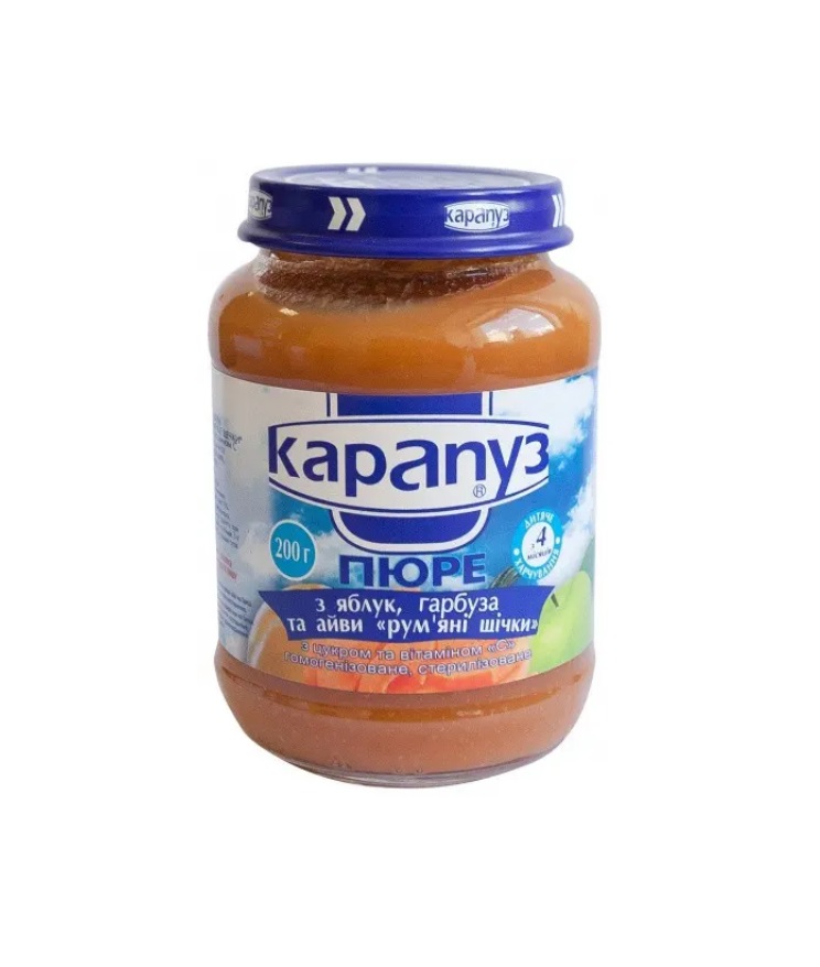 Пюре Карапуз з яблук/гарбуза і айви Рум'яні щічки 200 г