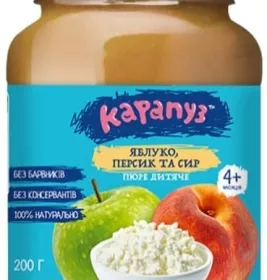 *Пюре Карапуз яблоко-персик-творог 200г