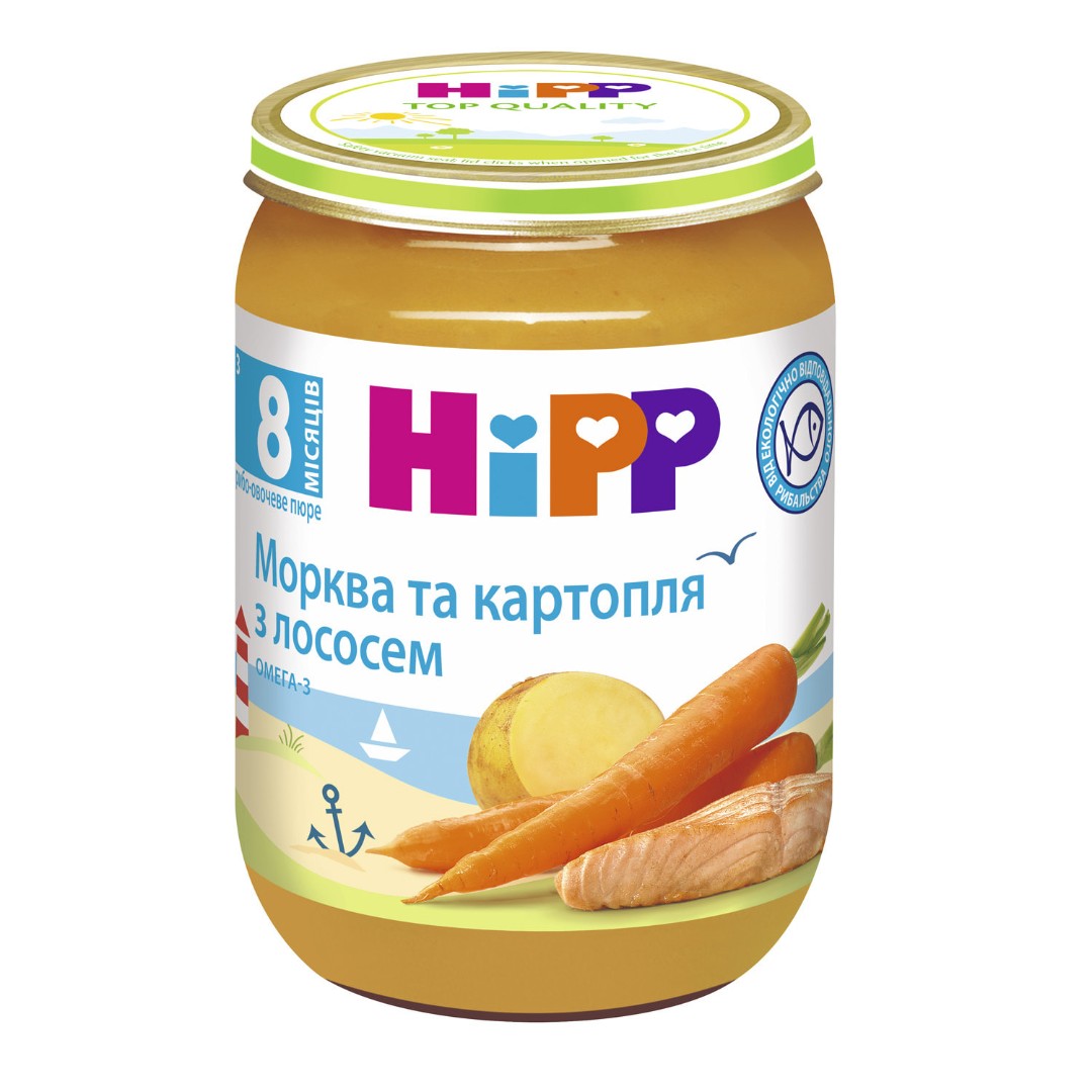 Пюре HiPP 6105 рибо-овочеве Морква та картопля з лососем 190г