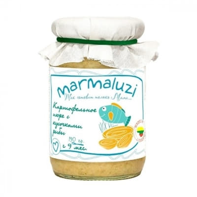 *Пюре Marmaluzi картофель с кусочками рыбы стекло 190 г *Пюре Marmaluzi картофель с кусочками рыбы стекло 190 г