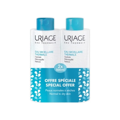 *ДУБЛЬ Вода Uriage міцелярна термальна для нормальної та сухої шкіри обличчя 500 мл х 2 шт
