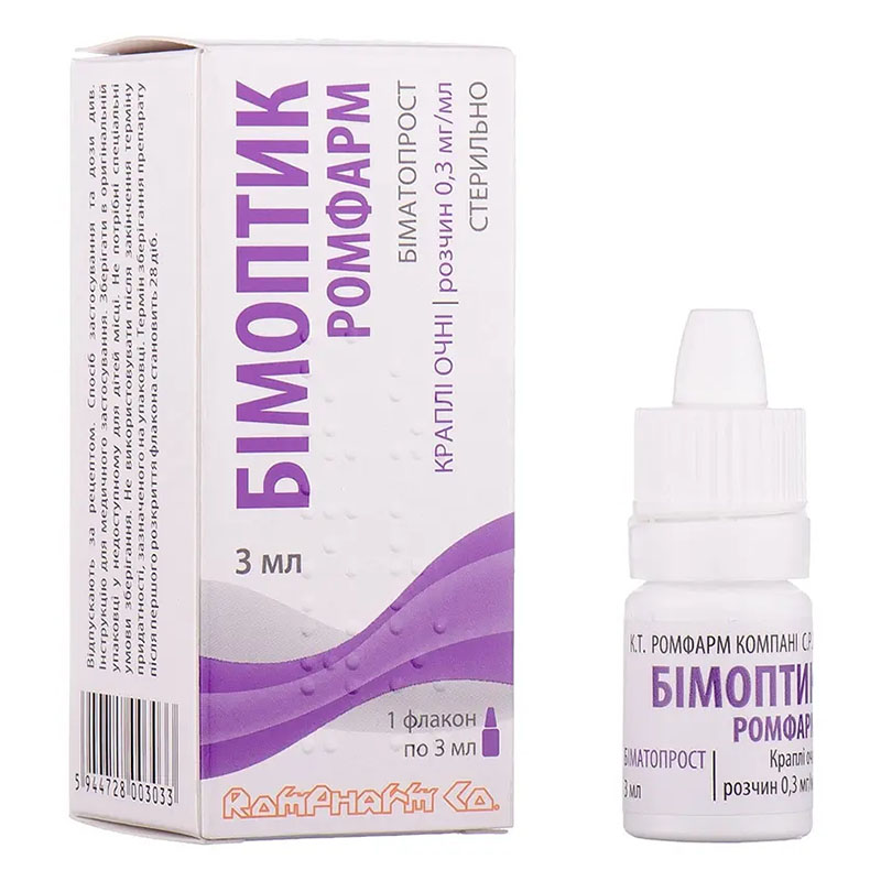 Бімоптик-Ромфарм краплі очні 0,3 мг/мл по 3 мл у флаконі 1 шт.