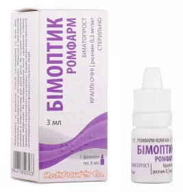 Бімоптик-Ромфарм краплі очні 0,3 мг/мл по 3 мл у флаконі 1 шт.