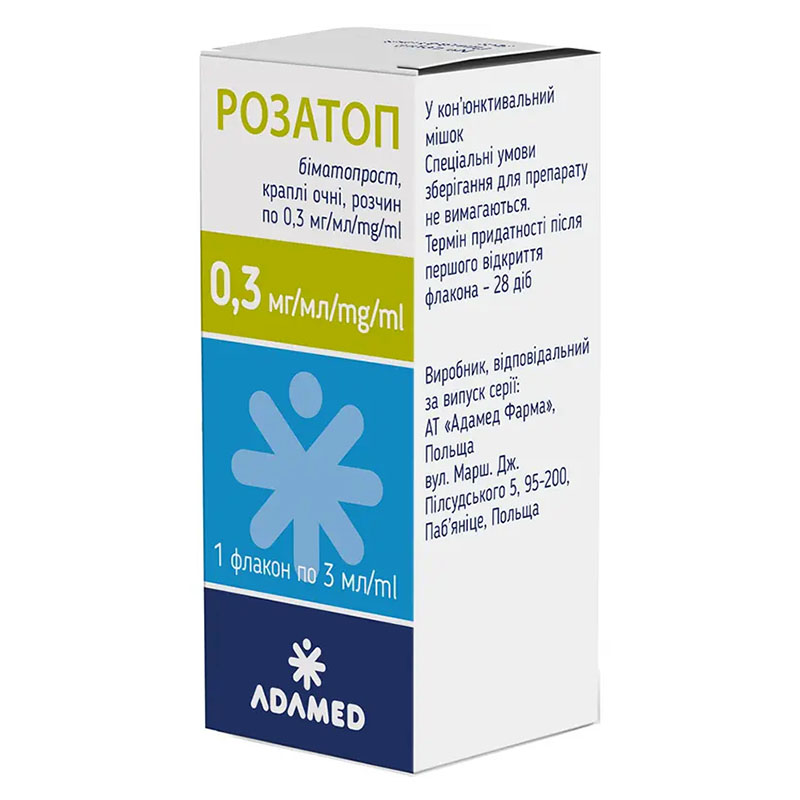 Розатоп краплі очні 0,3 мг/мл по 3 мл у флаконі 1 шт.