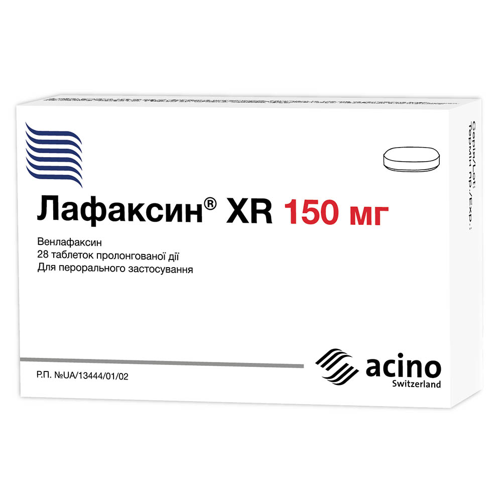 Лафаксин XR таблетки по 150 мг 28 шт. (14х2) Лафаксин XR таблетки по 150 мг 28 шт. (14х2)