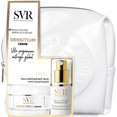 *Набір SVR Денсітіум крем 50 мл+Денсітіум крем для шкіри навколо контуру очей 15 мл, упакований в косметичку