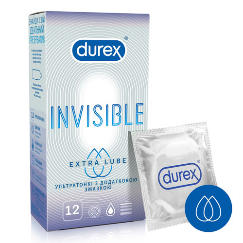 Презервативи Durex Invisible Extra Lube с дод.змазкою №12