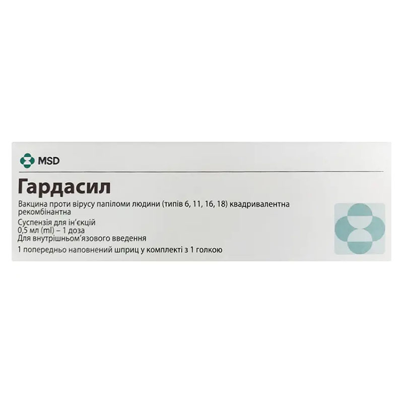 Гардасил суспензия для инъекций 1 доза по 0.5 мл в шприце 1 шт.
