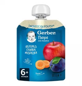 Пюре Gerber Яблуко Слива Морква 90г (пауч)