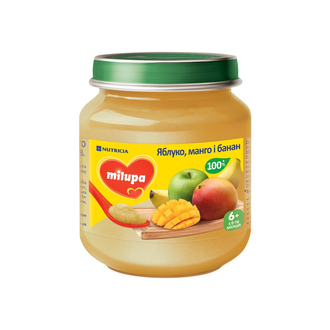 Пюре Milupa фруктове Яблуко, манго і банан від 6 міс. 125г