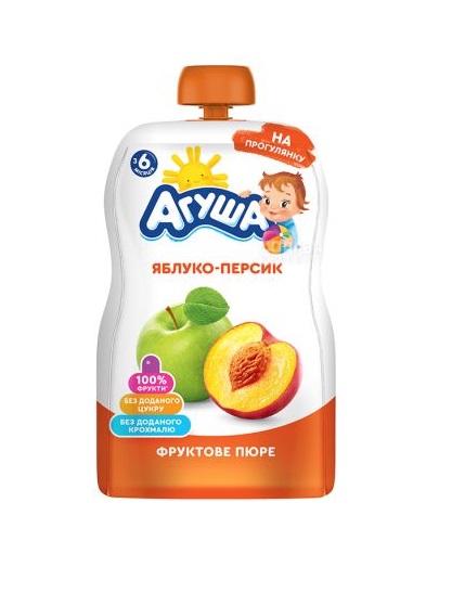 *Пюре Агуша Яблуко-персик 90 г (пауч)