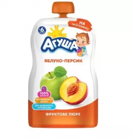 *Пюре Агуша Яблуко-персик 90 г (пауч)