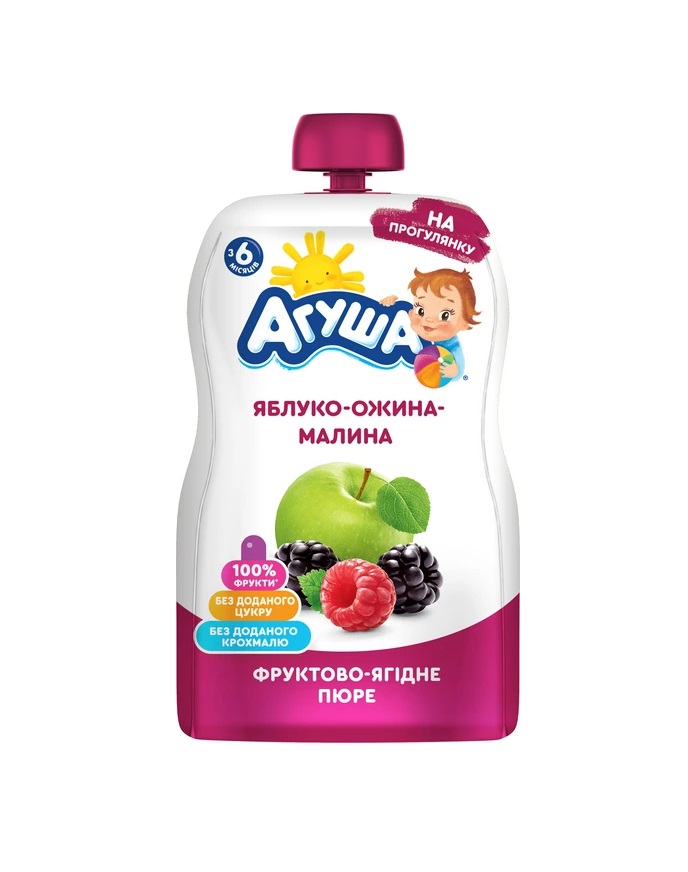 *Пюре Агуша Яблуко-ожина-малина 90 г (пауч)