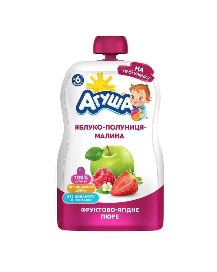 *Пюре Агуша Яблуко-полуниця-малина 90 г (пауч)