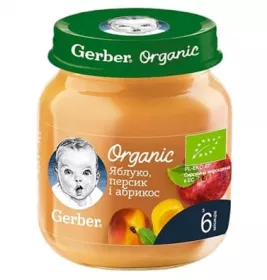 *Пюре Gerber фруктовое Органычные яблоко, персик и абрикос 125г