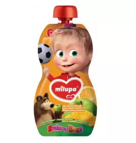 *Пюре Milupa МВ фруктове Яблуко,Манго,Апельсин,Морква з 6 міс 100г (пауч)