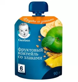 Пюре Gerber Фруктовий коктейл зі злаками 90г (пауч)